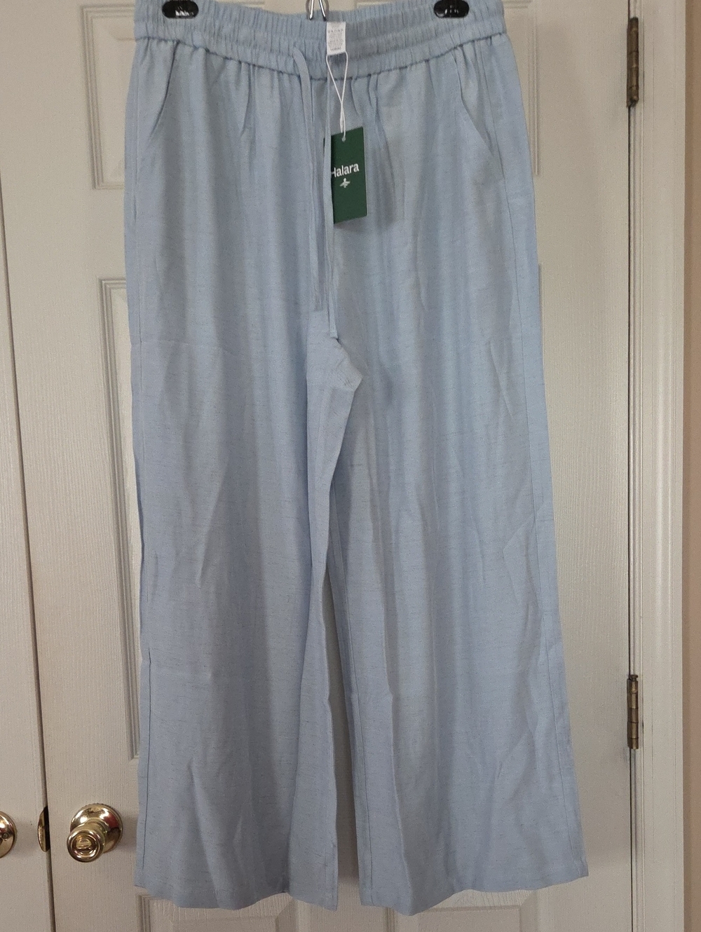 NWT - HALARA High Waisted Drawstring Pocket Wide Leg Baggy Casual Linen-Feel